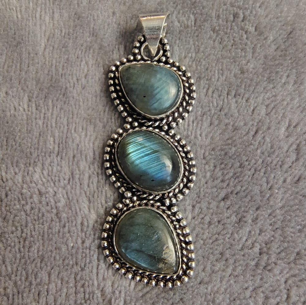 Triple Blue Flash Labradorite Statement Pendant